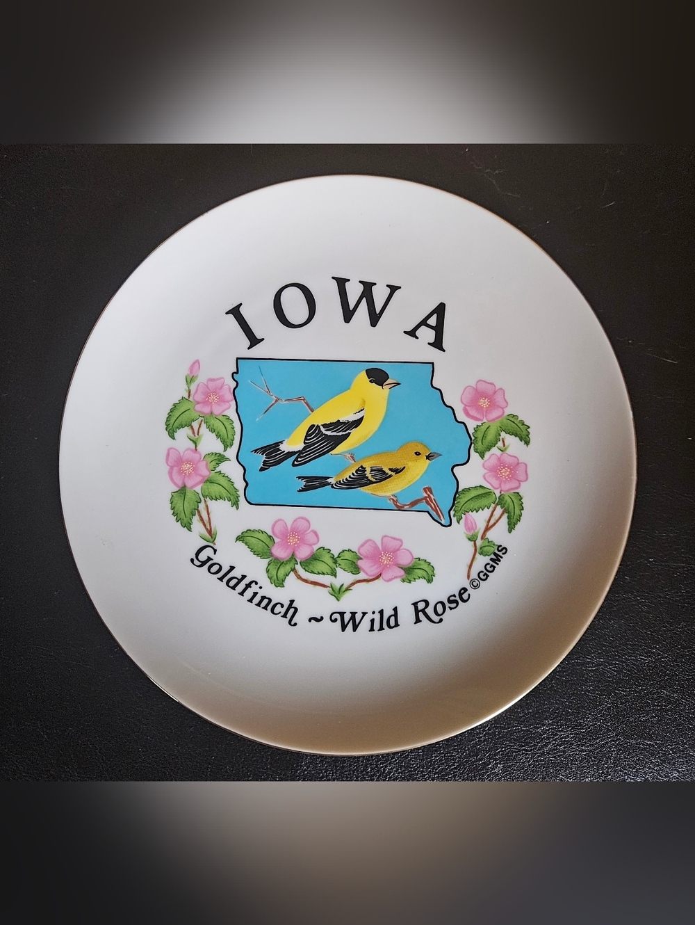 Iowa Goldfinch & Wild Rose Decorative Plate - Yellow Blue Pink